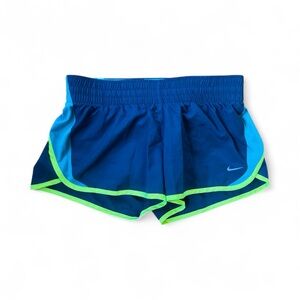 Nike Running Shorts Dri-Fit Blue Teal Fluorescent Green Size Medium